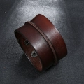 Retro breites dunkelbraunes Lederarmband für Herren mit doppeltem Metalldruckknopfverschluss - Braun