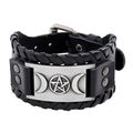 Punk vintage woven leather bracelet for men with silver viking totem and star buckle - Antique Silver