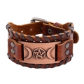 Vintage punk wide braided leather bracelet with Nordic Viking star totem and metal buckle - Antique Red Copper