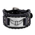 Bracelet large en cuir punk pour hommes avec relief d'aigle et bords tressés - Argent Antique
