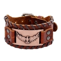 Bracelet cuir marron tressé vintage avec relief d'aigle en bronze et boucle en métal - Cuivre rouge antique