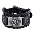 Bracciale retrò da uomo in pelle nera intrecciata con simbolo Om e nodi celtici - Argento Antico
