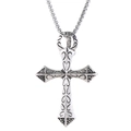 Pendentif croix argenté vintage avec gravures détaillées et chaîne à mailles fines - Croix Vintage (N0370)