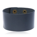 Vintage punk style wide leather bracelet in dark blue with dual gold snap buttons - Black (3.8cm)