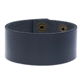 Vintage herenarmband van breed donkerblauw leer met dubbele bronzen drukknopen - 3cm Zwart