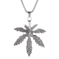 Retro Silber Ahornblatt Anhänger Halskette mit Kristall und Boxkette für Herren - Altsilber (N0374)