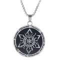 Men's retro alloy pendant necklace with sunburst motif on a silver box chain - Hexagram Round Tag Style (N0373)