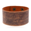 Retro wide dark brown cowhide leather bracelet with punk rock style and metal snaps - Vintage Brown (3.8CM)