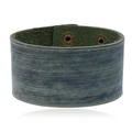 Vintage wide leather bracelet with dark green brushed texture and metal snap buttons - Vintage Green (3.8CM)