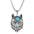 Gothische Wolfskopf Halskette mit türkisblauem Stein und Edelstahlkette für Herren - Wolfskopf Türkis + Titanstahlkette