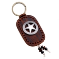 Handgefertigter Leder-Schlüsselanhänger mit Stern und Vintage-Perlenquasten - Retro-Braun