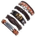 Set da 5 bracciali punk in pelle intrecciata vintage con teschio metallico e ciondolo silence - Set Punk Vintage (TZ339)