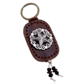 Punk vintage dark brown leather keychain featuring a star metal emblem and wooden beads - Retro Brown