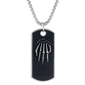 Gothic silver necklace featuring a rectangular skull hand pendant on box chain - Skeletal Hand Style (N0373)