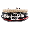 Set bracciale multistrato in pelle da uomo con ciondolo ad ancora in argento vintage e corda intrecciata - Stile Combinazione Retrò (TZ363)