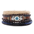 4-piece vintage leather wrap bracelet set with Evil Eye charm and woven hemp rope details - 4PCS Set Collection