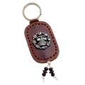 Retro handgemachter Leder-Schlüsselanhänger mit Totenkopf und Perlen-Quasten - Retro-Braun