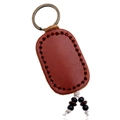Vintage rotbrauner Leder Schlüsselanhänger mit Handnaht und Bronze Schlüsselring - Hellbraun