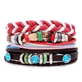 Set di bracciali bohémien in pelle multistrato con corde intrecciate e strass turchesi - Combinazione Vintage Etnica Bohémien