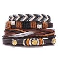 Vintage meerlaagse gevlochten lederen armbandenset met strasstenen en punkbedels - Vier Laags Vintage Stijl