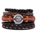 Retro multi-layer braided leather bracelet set with Yin Yang Tai Chi charm in bohemian style - Four-Piece Set