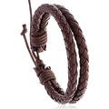 Minimalist dark brown double-layer woven PU leather bracelet with adjustable drawstrings - Double Layer Woven Style / Dark Brown