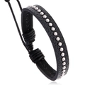 Bracciale in pelle PU nera fatto a mano con borchie metalliche e chiusura a coulisse - Nero (Con Borchie Argentate)