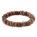 Natural coconut shell beaded bracelet for men with retro brown flat wood disc beads - Vintage Circular Disc Style (BC053A)