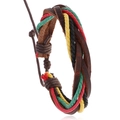 Bracciale in pelle fatto a mano stile boho con cordini intrecciati colorati per donna - Multicolore A (Intrecciato Rosso Giallo Verde Nero)