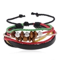 Multilayer leather bracelet with colorful woven cords, wooden beads and vintage silver accents - Multicolor B