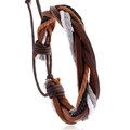 Bracciale multistrato in pelle fatto a mano con cinturini marroni e cordoncini di cotone - Multicolore C (Intrecciato Nero Bianco Grigio)
