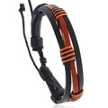 Verstellbares mehrlagiges geflochtenes Lederarmband in Schwarz und Braun mit Akzenten - Verstellbarer Kordelzug / Schwarz + Hellbraun