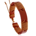 Retro brown woven leather bracelet for men featuring rustic hemp rope wrap details - Brown