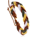 Pulsera multicapa de cuero trenzado a mano con cordón ajustable en tonos tierra naturales - Trenzado Multicolor (B01859)