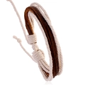 Minimalist multi-layer woven leather bracelet for women with adjustable white cotton rope - Minimalist Multi-layer Braided Style