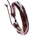 Bracciale in pelle intrecciata a mano con cordini viola, blu e rosa in stile boho - Multicolore D (Intrecciato Viola Blu Rosa Bianco)
