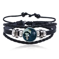 Lichtgevende Ram sterrenbeeld leren armband met zwart gevlochten koorden en bedel - Ram