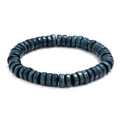 Elastisches Armband mit flachen dunkelblauen Holzperlen im böhmischen Vintage-Stil - Seeblau