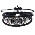 Adjustable multi-layer braided leather bracelet with vintage sunflower metal charm - Black Sunflower Style