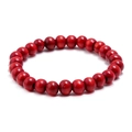 Pulsera de cuentas de madera roja pulida con cordón elástico y estilo retro minimalista - Rojo