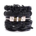 Set di bracciali multistrato in pelle intrecciata retrò con ciondolo a forma di mano di Fatima - Stile Combinazione Multistrato / Nero