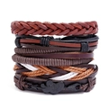 Multi-layer woven leather bracelet set in vintage punk style with heart arrow metal charm - 5-Piece Set