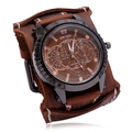 Orologio cronografo vintage da uomo con cinturino in pelle marrone e cassa nero opaco - Marrone Retrò