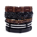 Set di bracciali vintage in pelle intrecciata per uomo e donna con dettagli stile punk - Set da 5 pezzi