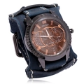 Orologio al quarzo da uomo stile punk retrò con cinturino largo in pelle blu e cassa nera - Blu Retrò