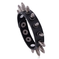 Punk zwart leren armband met dubbele rij zilveren studs en handige druksluiting - Zwart Zilver Dubbele Rij Klinknagel Stijl