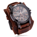 Montre manchette rétro pour homme en cuir marron avec surpiqûres et boîtier noir - Brun Rétro
