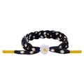 Bracelet tressé marguerite noire avec motifs floraux blancs et embouts jaunes - Noir avec Embouts Jaunes