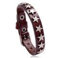 Bracciale punk retrò in pelle marrone scuro con borchie a stella in metallo e fibbia - Marrone Scuro