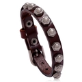 Bracciale vintage in pelle testa di moro con borchie esagonali in metallo argentato - Marrone Scuro